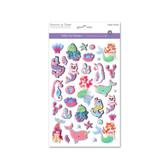 33 3D Puffy Foil Mermaid Stickers (1 Sheet) - Picture 3 of 4
